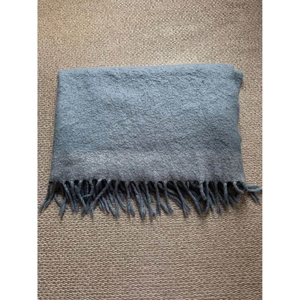 West Elm Dusty Blue Brushed Acrylic Throw Blanket‎ with Fringe 50x70